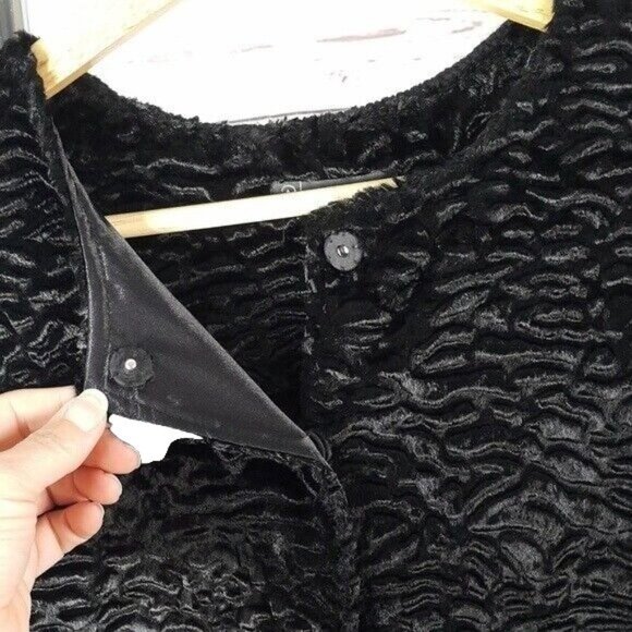 Adrianna Papell Vest Black Size Small Textured Snap Close Knit Back Faux Fur - Picture 3 of 9